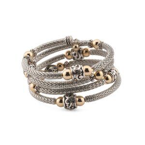 BEE Gold 14kt Gold Plated Scroll Bead Coil Bracelets